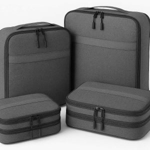 Compression Packing Cubes for Travel Set of 4 Expandable Nylon Luggage Organizer Bags with Heavy Duty Zippers for Backpacking Suitcase Gray