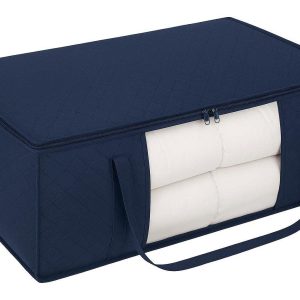 22 60L Extra Large Underbed Storage Bag with 3 Reinforced Handles Heavy Duty Fabric Clothes Organizer for Bulky Comforters Blankets Navy