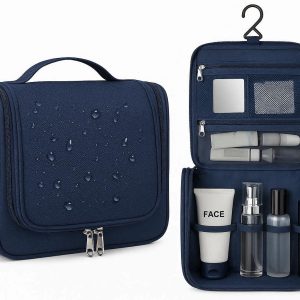 3 Waterproof Travel Toiletry Bag with Hanging Hook Large Capacity Makeup Cosmetic Organizer for Women and Men Travel Essentials Navy Blue