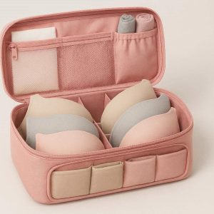 6 Underwear and Sock Organizer for Travel Portable Bra Storage Bag with Dividers and Zipper Pocket for Intimates and Small Accessories Pink
