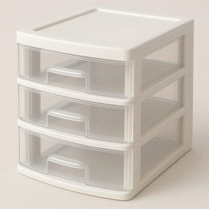 3 Drawer Plastic Desktop Storage Cabinet Small Mini Organizer for Office Stationery Makeup and Crafts with Transparent Drawers White