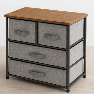 10 4 Tier Fabric Desktop Drawer Organizer Small Fabric Storage Cabinet with Wooden Top for Office Supplies Cosmetics and Small Items Gray