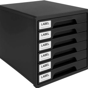 13 5 Drawer Desktop Storage Organizer Small Plastic Cabinet for A4 Paper Files and Document Filing Office Accessories with Labels Black