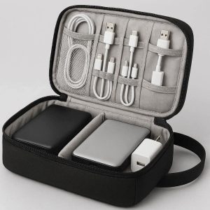 Digital Accessories Storage Bag Double Layer Electronics Organizer for Cables Chargers Hard Drives and Power Banks Travel Gear Black