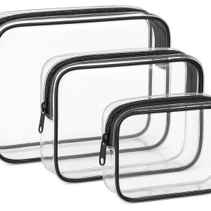5 Clear PVC Travel Makeup Bags Set of 3 TSA Approved Cosmetic Toiletry Pouches with Zippers for Airport Security Organization Multi Size