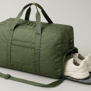 Foldable Travel Duffel Bag with Shoe Compartment Large Waterproof Weekend Carry On Bag with Trolley Sleeve for Gym Sport Luggage Green
