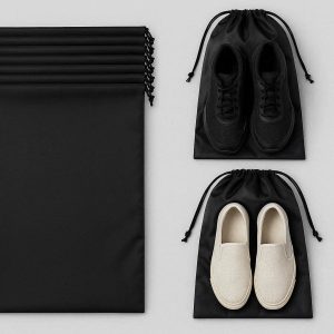 Shoe Bags for Travel Set of 10 Dust Proof Nylon Storage Pouches with Drawstring for Packing Shoes in Suitcases and Gym Organization Black